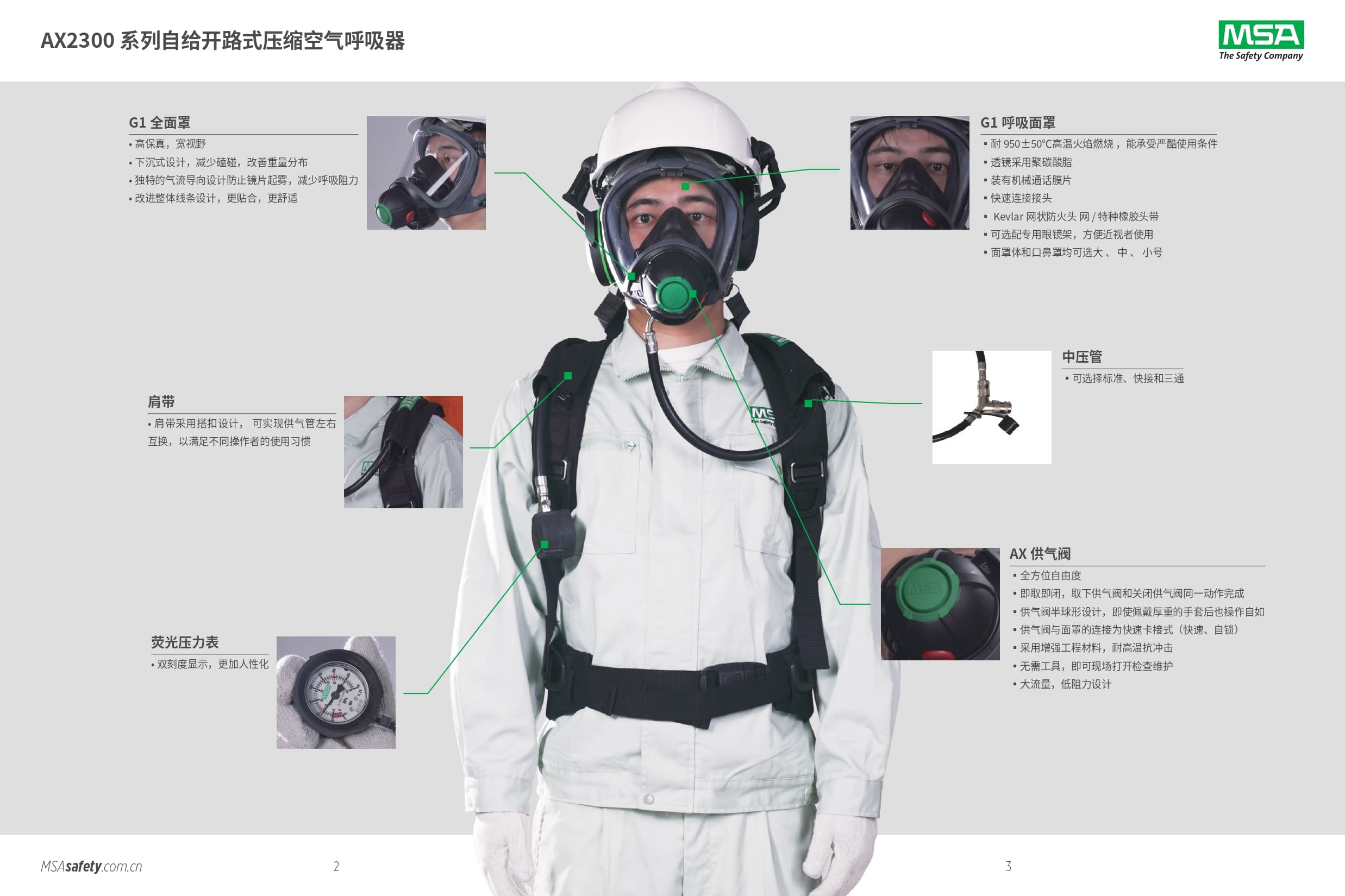 梅思安（MSA） SCBA 10235804 AX2300 空气呼吸器 （9L气瓶、有表瓶阀）